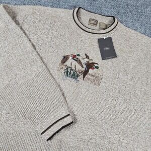 Embroidered Ducks Pullover Crew Neck Sweater Tan Haggar Generations Mens XXL
